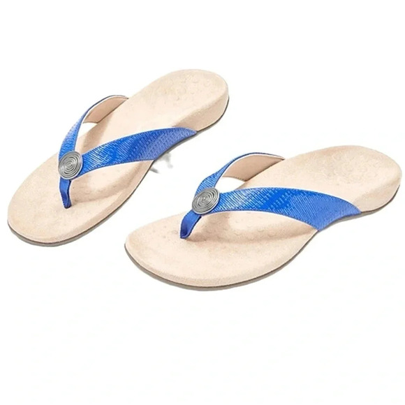 Vionic Hilda Woven Orthotic Arch Support Comfy Low Wedge Thong Sandals Blue 11 - Picture 1 of 15